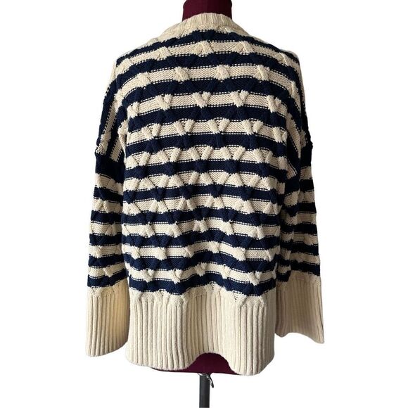 NWT Madewell Cable Knit Oversized Sweater in Stripe size Small Cream Navy Crewne - Picture 8 of 13